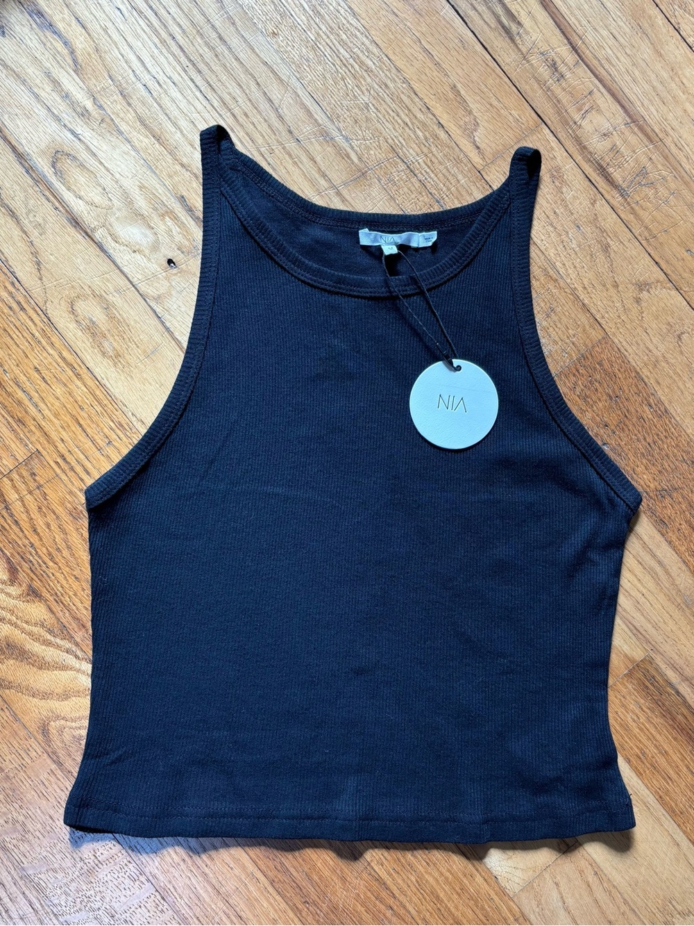 NIA NWT black cropped ribbed high neck tank size medium minimalist capsule